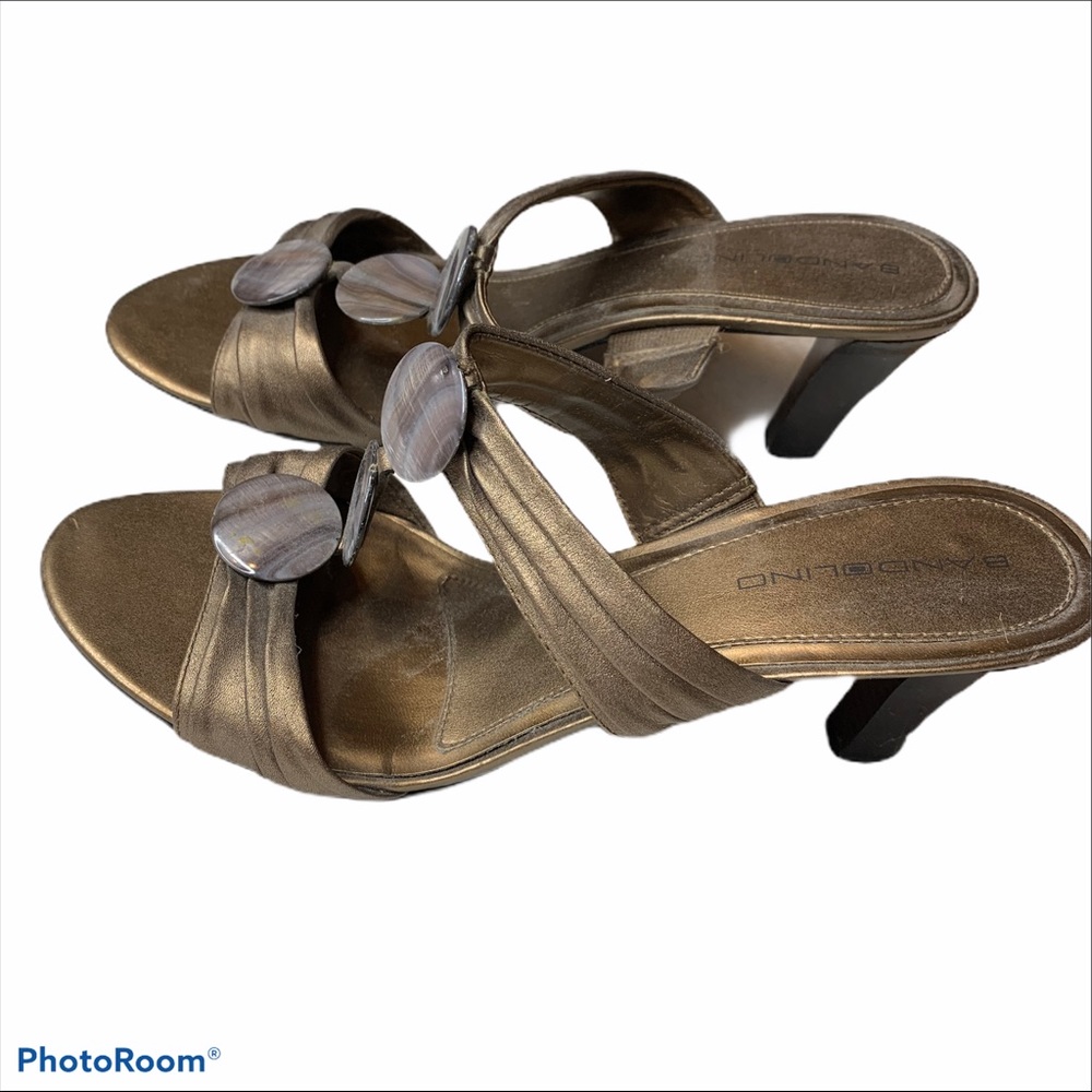 Vintage Bandalino Women’s Bronze High Heeled Slides Sandals size 8